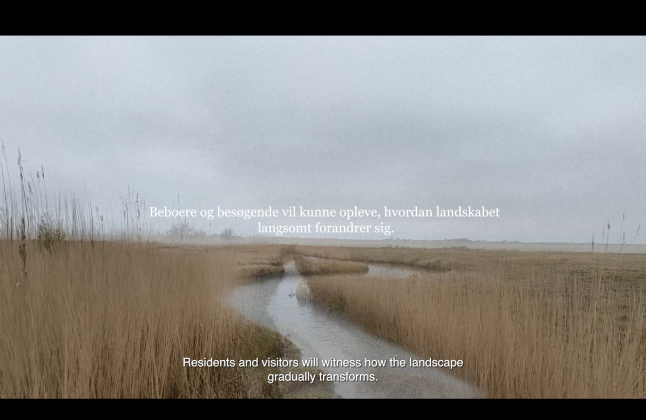 Overlejringer af kort, historiske filmoptagelser, lydoptagelser og tegninger bruges til at undersøge fremtidsscenarier for Mandø. 